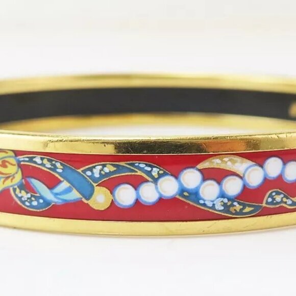 Auth HERMES Goldtone and Red Enamel Bangle Bracelet - Picture 6 of 16